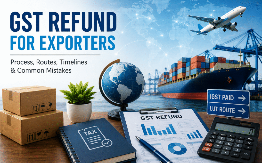 Flowchart comparing the IGST-paid GST refund route against the LUT refund route for exporters